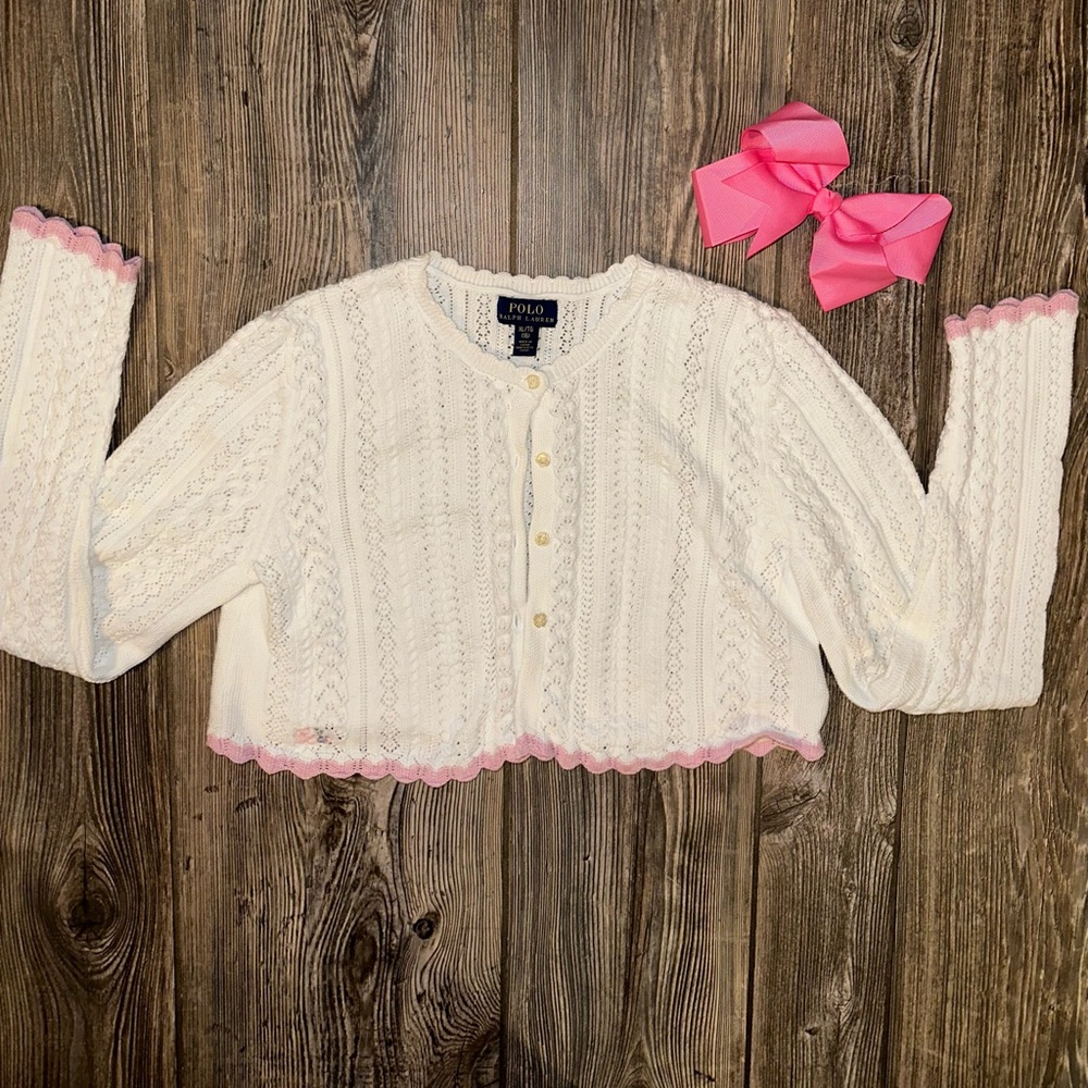 Polo Ralph Lauren White Knit Crop Cardigan